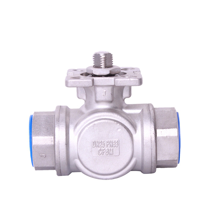 Three way threaded ball valve